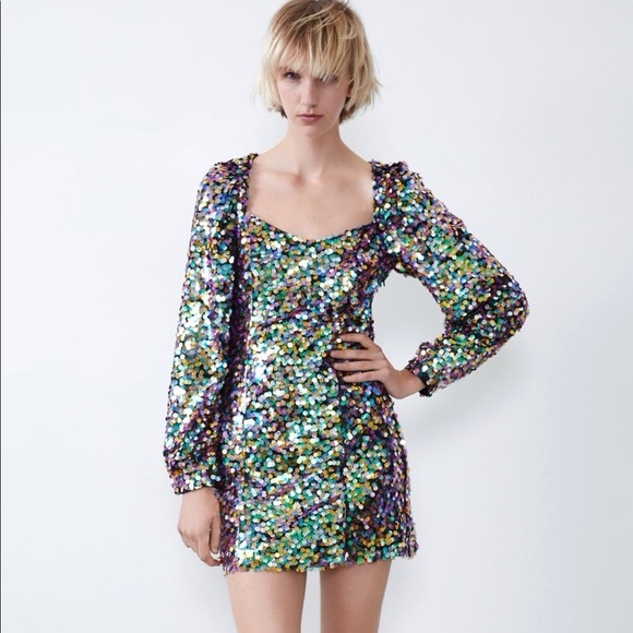 Zara Woman Mini Dress Size S Sequin New  MULTICOLORED - Picture 4 of 7